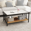 Coffee Table Rectangular 2 Tier Storage Shelf Faux Marble Metal Living Room Home