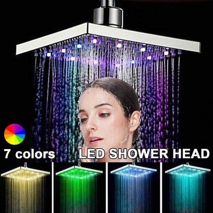 8inch Colour Changing Large Square Shower Head High Quality Chrome Bathroom