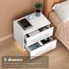 LED Nightstand With Charging Station and 2 Drawers - High Gloss Bedside Table
