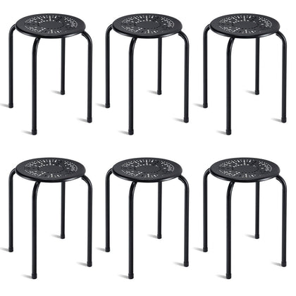 6X Stackable Round Steel Stools Backless Nesting Stool Black Flexible Seating