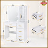 White Modern Dressing Table with LED Lights Mirror Vanity Make up Desk 4 Drawers