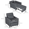 Single Chair Bed, Pull Out Sleeper Chair with Adjustable Backrest, Grey