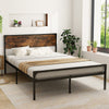 Queen Size Industrial Slatted Bed Frame Metal Platform Bed with Headboard