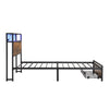 Single Metal Bed Frame with LED, Charging Station, Storage Headboard and Drawer