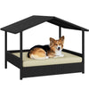 Wicker Dog House, Raised Pet Bed with Cushion Canopy, for Small to Medium Dogs