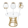 Round Dining Table & Chairs Set 4, Table with Marble Pattern Top + Grey Chairs