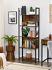 Tall 5 Tier Rustic Bookcase Slim Industrial Bookshelf Storage Unit Display Shelf
