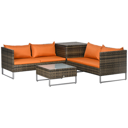 4Pcs Patio Rattan Sofa Garden Furniture Set with Table Cushions Orange