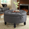 Chesterfield Ottoman Storage Footstool Wooden Coffee Table Linen Pouffe Buttoned
