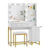 Dressing Table With LED Lights Mirror Vanity Table Makeup Desk Hidden Storage