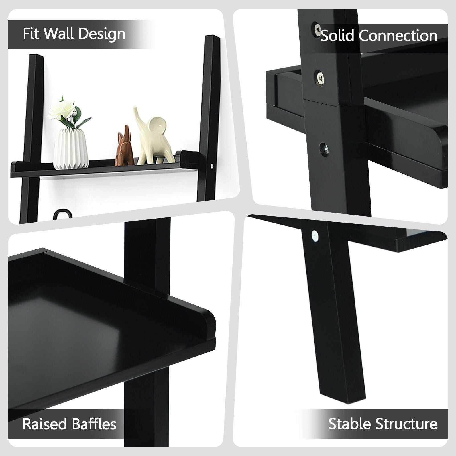 Mdf Ladder Rack Display 5 Tier Wooden Wall Rack Leaning Ladder Shelf Unit Bookcase Display MDF ...