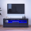 120cm TV Unit Cabinet TV Stand Black High Gloss with LED Lights Storage Drawers
