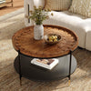 TRIBEWOOD Solid Wood Round Coffee Table, 31.5-Inch Boho Center Tea Table-Brown