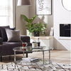 Rounded Double Glass Coffee Table with Steel Legs 43 x 80 cm