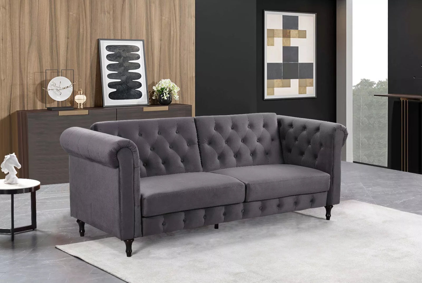 Sofa Bed Velvet Chesterfield 3 Seater Style Green Blue Grey Sofabed Button Back