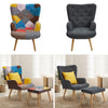Fabric Armchair Buttoned High Back Upholstered Accent Chair w/Footstool&Pillow