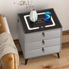 LED Bedside Table 3 Drawers Wireless Charging Side Cabinet Black Nightstand Bzuv