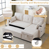 L-Shaped Sofa Bed 3 Seater Couch Pull Out Sectional Couch Bed Corner Sofa Beige
