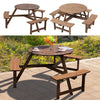 Garden Picnic Table & Benches Wooden Round Table with Parasol Hole 6/8 Seater