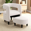 Upholstered Velvet Barrel Chair & Ottoman Set Comfy Accent Armchair w/Footrest