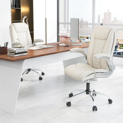 Adjustable Computer Desk Chair PU leather Executive Office Chair-Beige