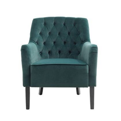 Accent Chair Velvet Tufted Button Wing Back Armchair Club Chair Wood Legs Sofa