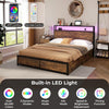 Double Size Bed Frame Metal Bed Platform LED Lights Headboard & 4 Storage Drawer