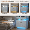 Bedside Table with Charging Station, High Gloss Nigtstand with LED Lights