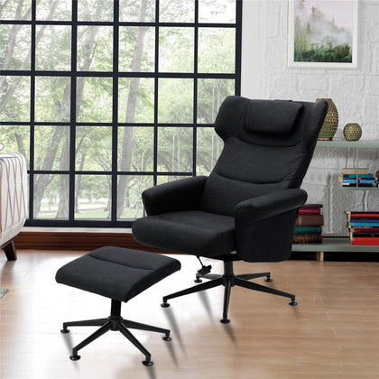 2 Pcs Reclining Armchair with Ottoman Swivel Home Furniture PU Leather Black