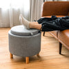 Round Storage Ottoman w/ Tray Accent Fabric Storing Footrest w/ Non-Slip Pads