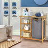 Bamboo Laundry Hamper Stand Bathroom Laundry Organizer w/ Removable Sliding Bag