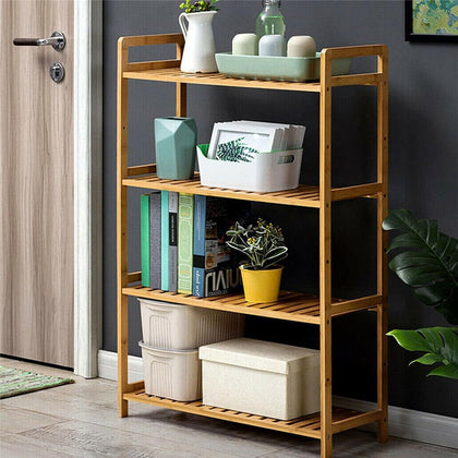 4 Tier Bamboo Shelf Adjustable Bookshelf Kitchen Storage Unit Plant Stand
