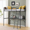 High Sleeper Bunk Bed Loft Cabin Bed Metal Frame Desk Kids Single With LED Black