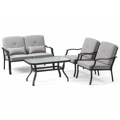 4Pcs Garden Patio Conversation Furniture Set Metal Outdoor Sofa Set w/Cushions