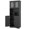 148cm Tall Bathroom Cabinet Freestanding Storage Cabinet with Glass Doors Black