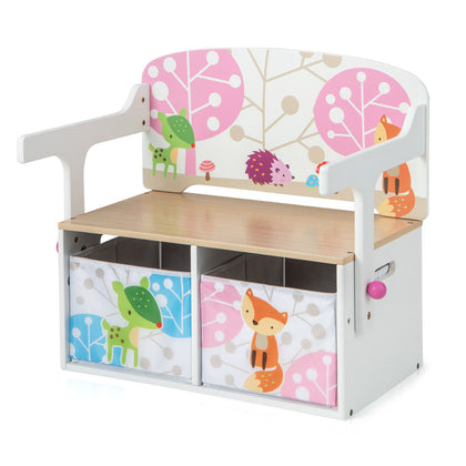 3 in 1 Kids Convertible Activity Bench Children Table &Chair Set Toy Storage Box