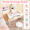 Kids Vanity Set Makeup Dressing Table Set w/Adjustable Brightness-White