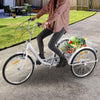 24" Adult Tricycle 6-Speed White 3 Wheel Bicycle Cruise Trike with Basket + Lamp