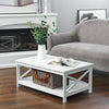 2-Tier White Wood Side Coffee Table with Bottom Storage Shelf Rack X Shape Stand