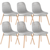 Set of 6 Dining Chairs Modern Plastic Chairs Wooden Legs Kitchen Home Grey