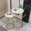 Set of 2 Luxury Accent End Side Table Minimalist Round Coffee Table Golden Frame