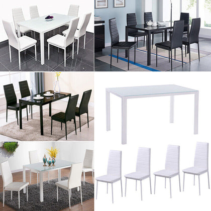 4/6 Seater Faux Leather Dining Chairs Kitchen Rectangular Glass Dining Table Set