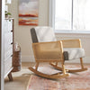Nursing Rocking Chair Gray Nursery Rocker Armchair Soft Fabric Wooden Base Chair