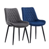 Set of 2 Velvet Dining Chairs Padded Seat Kitchen Chairs Metal Leg Blue Grey