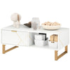Coffee Table, Living Room Table with Drawer and Open Shelves, White