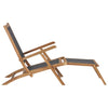 Solid Teak Wood Deck Chair with Footrest Black Outdoor Sun Lounger