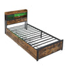 3ft Single Metal Bed Frame w/ LED, Charging Station, Storage Headboard & Drawers
