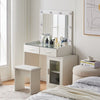 White Dressing Table with LED Lights Stool Mirror Vanity Cabinet Make up Desk
