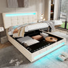 Upholstered Bed 4ft6 Double LED Hydraulic Bed Frame with Ottoman Storage Beige
