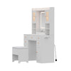 White Vanity Makeup Desk Stool Set With LED Lights Mirror Drawers Dresser Table